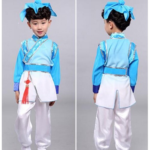 Kids chinese folk dance costumes  stage performance ancient traditional party studies three character cosplay hanfu robes